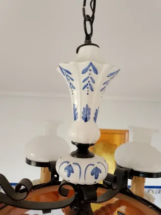 Lámpara forja y porcelana 6 brazos