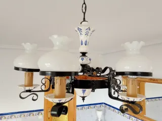 Lámpara forja y porcelana 6 brazos