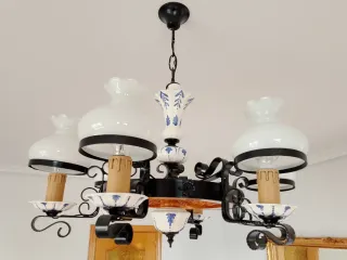 Lámpara forja y porcelana 6 brazos