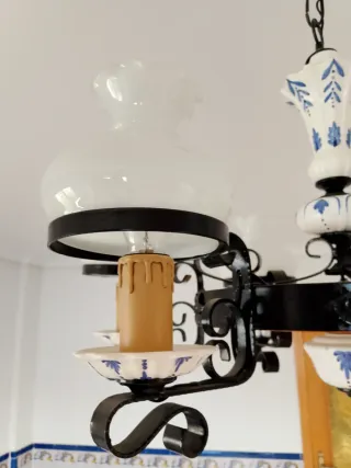 Lámpara forja y porcelana 6 brazos