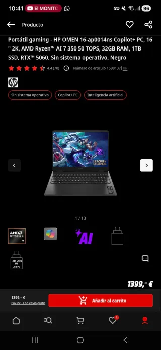 Portátil HP Omen 16 RTX 5060