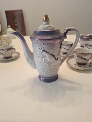 Juego de Café Porcelana Morado y Blanco Japones