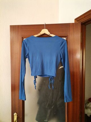 Top azul eléctrico fruncido ajustable Talla S