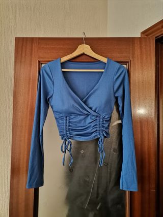 Top azul eléctrico fruncido ajustable Talla S