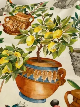 Tessuto in cotone motivo vasi e piante