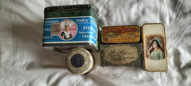 5 Antiguas Cajas de Lata Decoradas