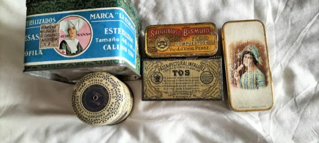 5 Antiguas Cajas de Lata Decoradas