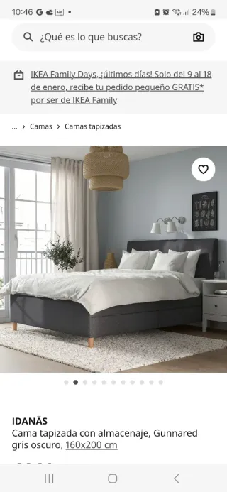 Cama tapizada gris 160x200 3 años de uso