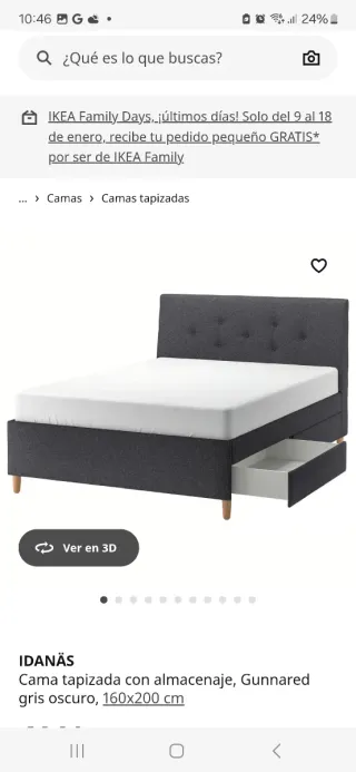 Cama tapizada gris 160x200 3 años de uso