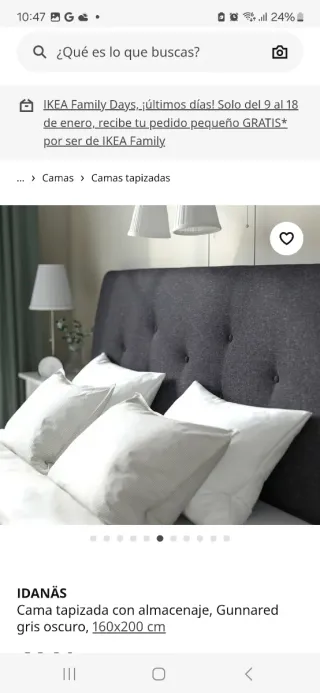 Cama tapizada gris 160x200 3 años de uso