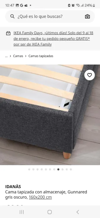 Cama tapizada gris 160x200 3 años de uso