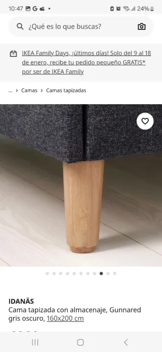 Cama tapizada gris 160x200 3 años de uso