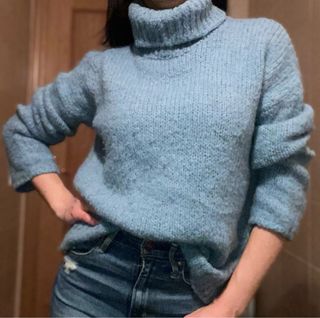 Jersey Mohair Lana Azul Talla S Made in Italy