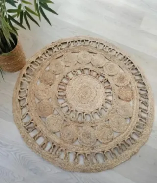 Alfombra Redonda Yute Natural Estilo Boho