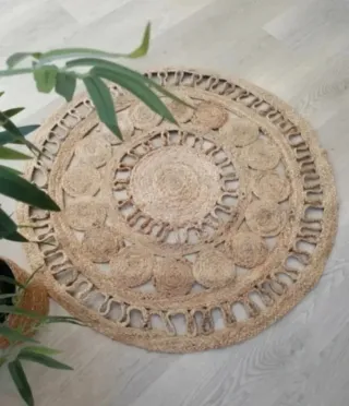 Alfombra Redonda Yute Natural Estilo Boho