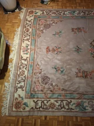 Alfombra de lana 3x2m beige y rosa