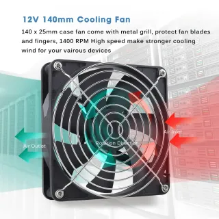 GDSTIME Ventilador de 12 V, ventilador de 140 mm