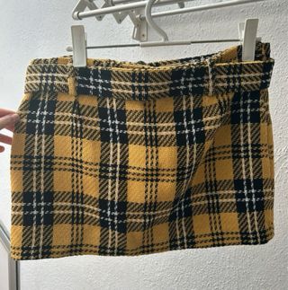 Falda Mango Talla L Tartán Amarillo y Negro