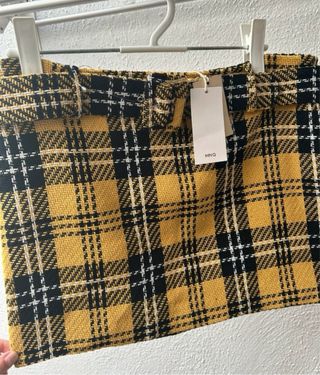 Falda Mango Talla L Tartán Amarillo y Negro