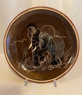 Piatto ceramica vintage sudafricano elefante
