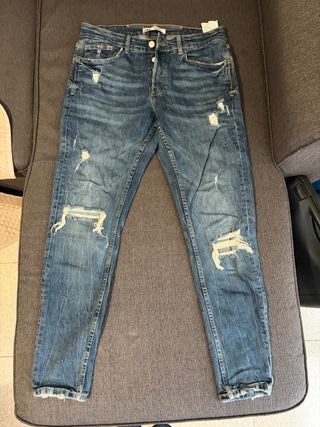 Pantalón Vaquero Roto Zara Azul