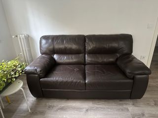 Sofá de piel marrón 1,80m