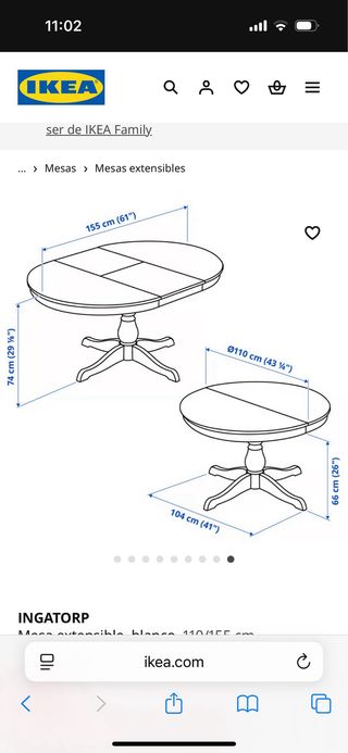 Mesa redonda extensible Ikea Ingatorp blanca
