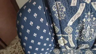 Sofá y dos tresillos azul estampado