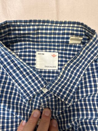 Camisa Dockers Hombre Cuadros Azul y Blanco