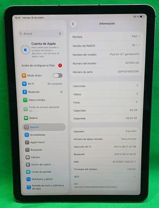 Tablet IPad Air 4ta Gen. A2072 64 GB Sim