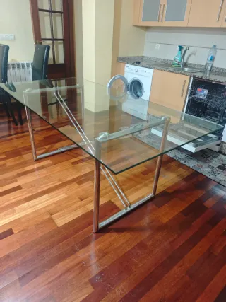Mesa Comedor Cristal y Acero Inoxidable