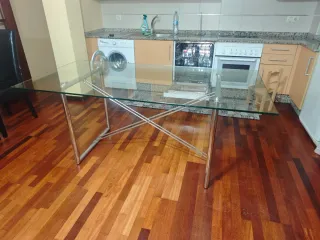 Mesa Comedor Cristal y Acero Inoxidable