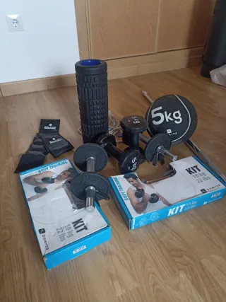 Lote entrenamiento: Mancuernas, balón, rodillo...