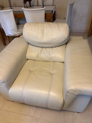 Sillón Piel Sidivani Blanco Roto Reclinable