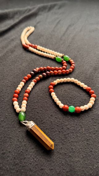 Conjunto Japamala y pulsera piedras naturales.