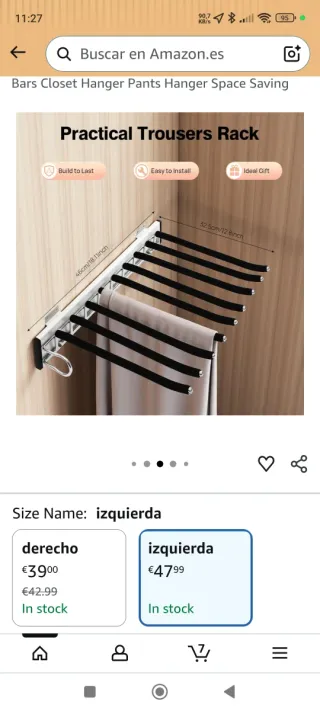 Colgador de pantalones armario acero inoxidable