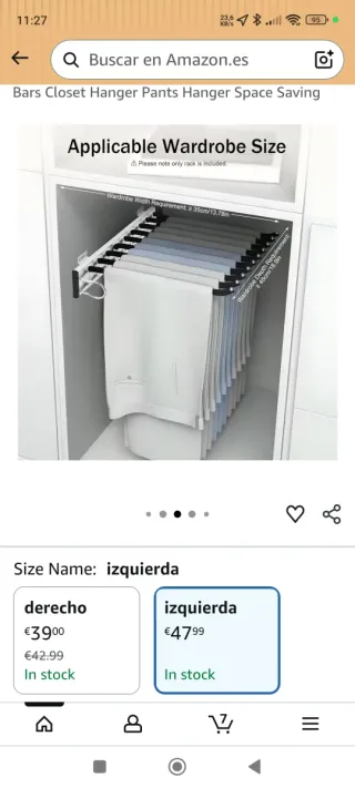 Colgador de pantalones armario acero inoxidable