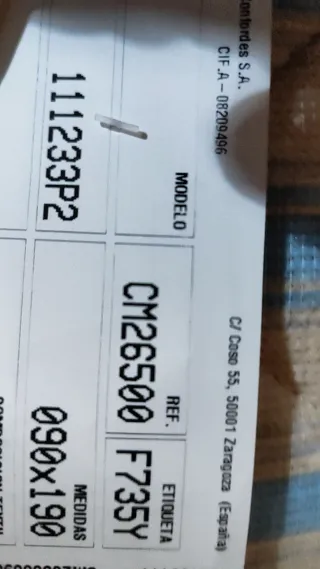 Colchón 90x190. Sin usar. Muelles.