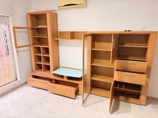 Mueble salón modular madera y cristal