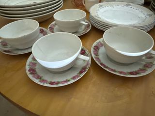 Juego 4 Tazas Café Porcelana Flores