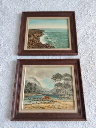 Oferta! 2 cuadros Paisajes Marco Madera