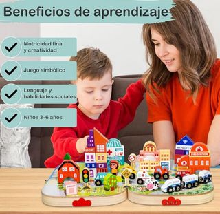 GoBruver Set Construcción Ciudad Montessori Madera