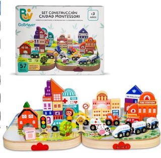 GoBruver Set Construcción Ciudad Montessori Madera