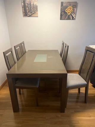 Mesa comedor madera extensible 160-220 marrón y 6