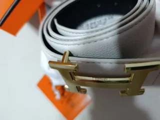 Cinturón Hermès H Dorado Blanco Mujer