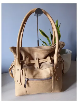 Borsa Cannella Pelle e Camoscio Beige