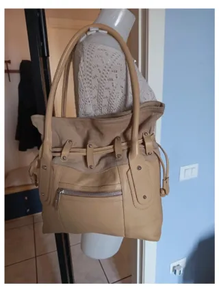Borsa Cannella Pelle e Camoscio Beige