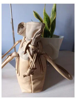 Borsa Cannella Pelle e Camoscio Beige