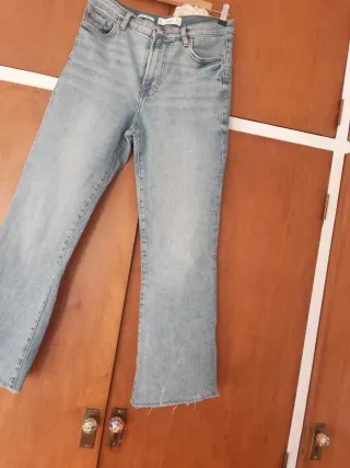 Pantalón vaquero ancho Mango azul
