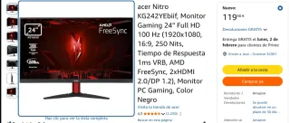 Monitor 24" Acer Gaming 100Hz nuevo